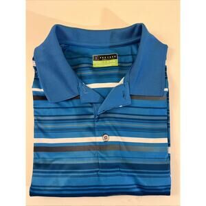 PGA TOUR Pro Series Blue Striped Athletic Fit 100% Polyester XL Polo Golf Shirt